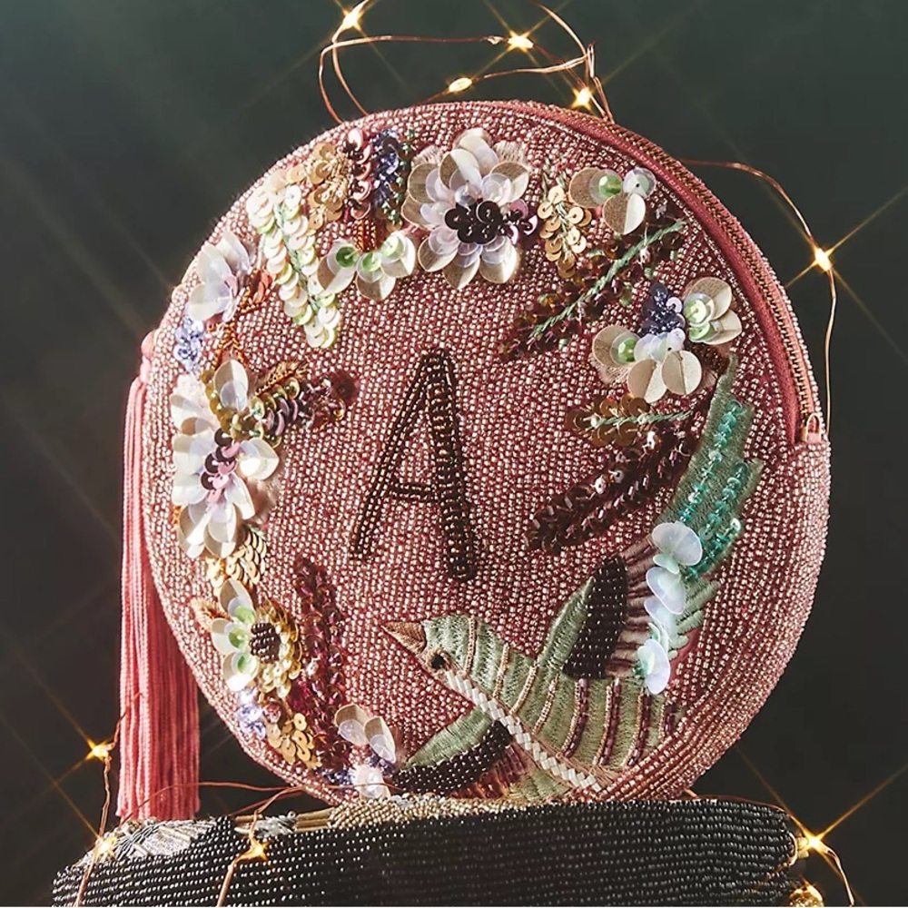 Anthropologie Holiday Monogram Embellished Pouch
